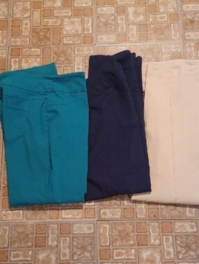 Ruby Rd. Straight Leg Cropped Pants Trio - Teal, Navy, Tan